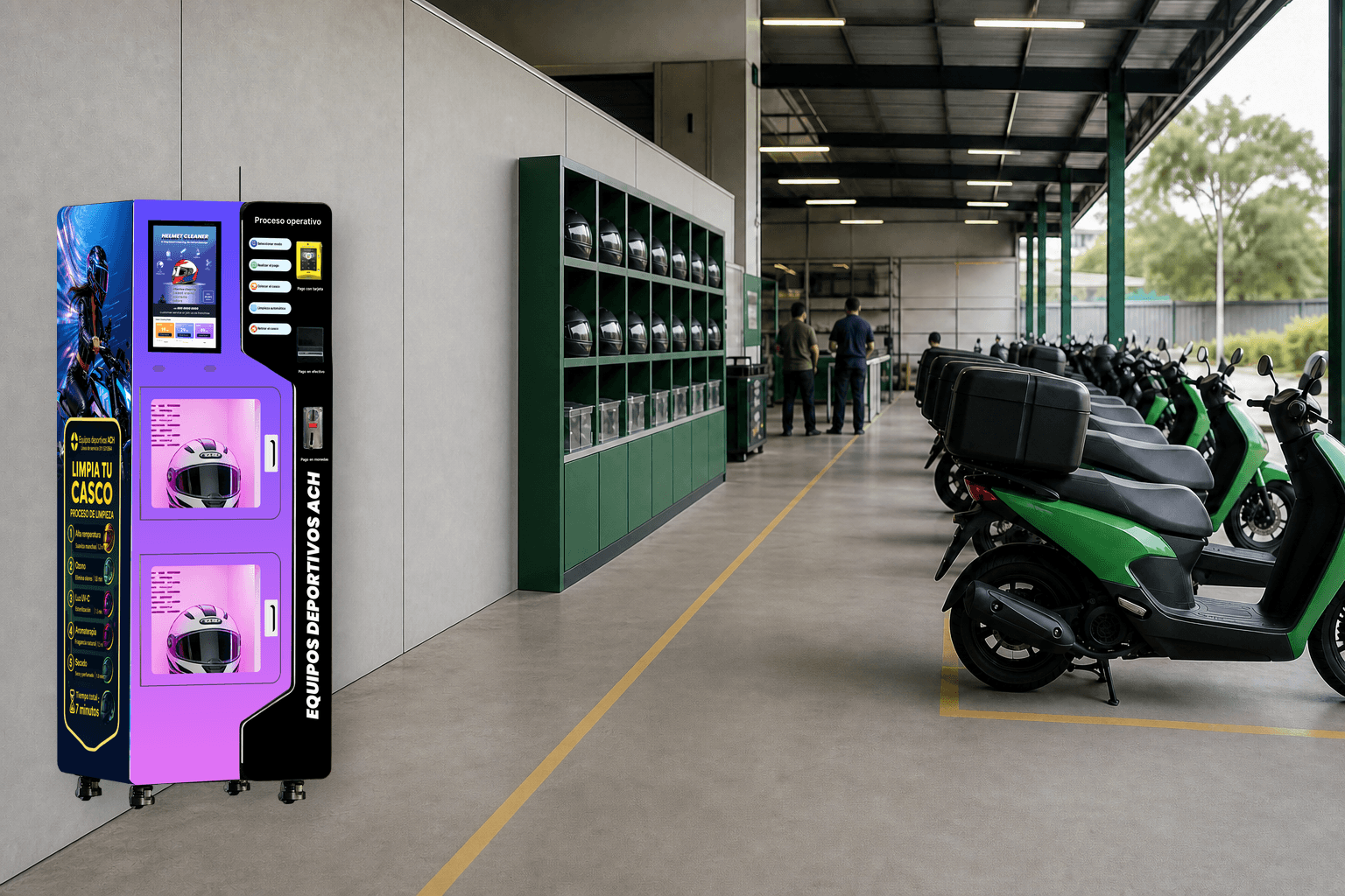 Delivery hubs helmet cleaning machine application