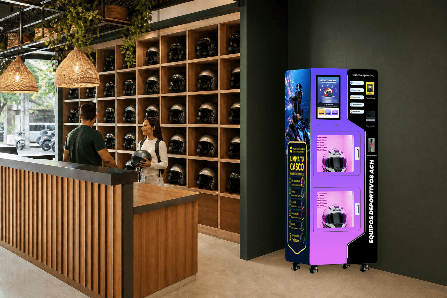 Helmet rental businesses helmet cleaning machine application
