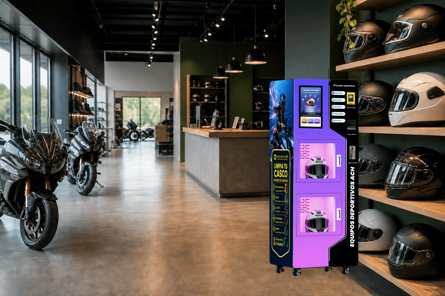 Motorcycle shops helmet cleaning machine application