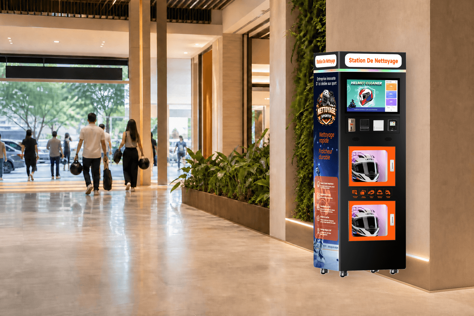 Shopping malls helmet cleaning machine application